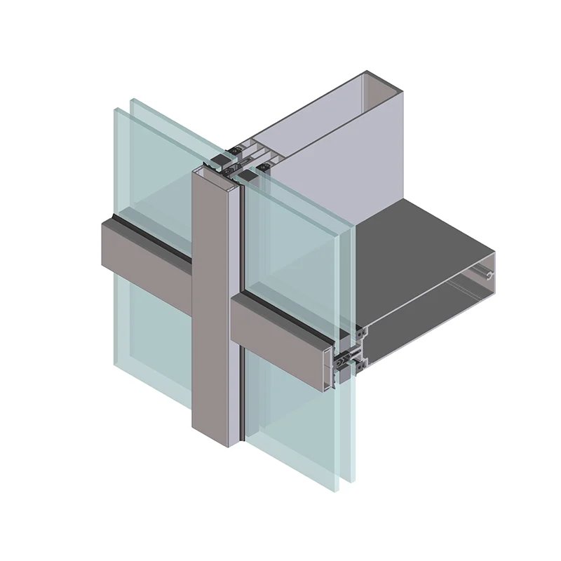 Unitised curtain wall section: aluminium mullion with insulated glazing