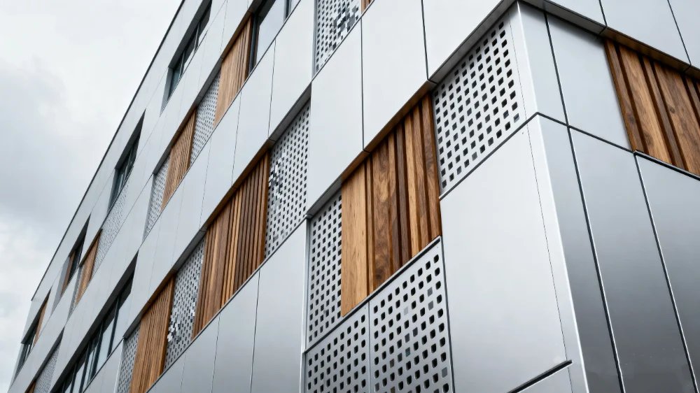 Aluminium cladding panels on a façade