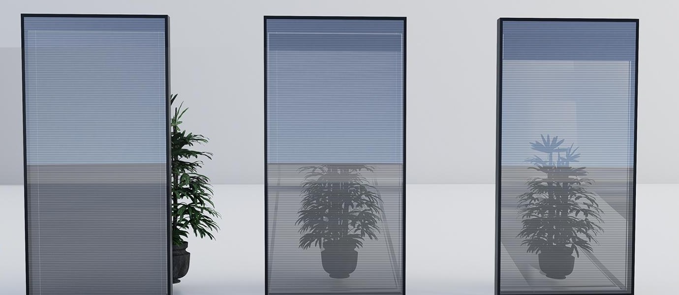 Solar blinds in photovoltaic glass: closed, half open and open