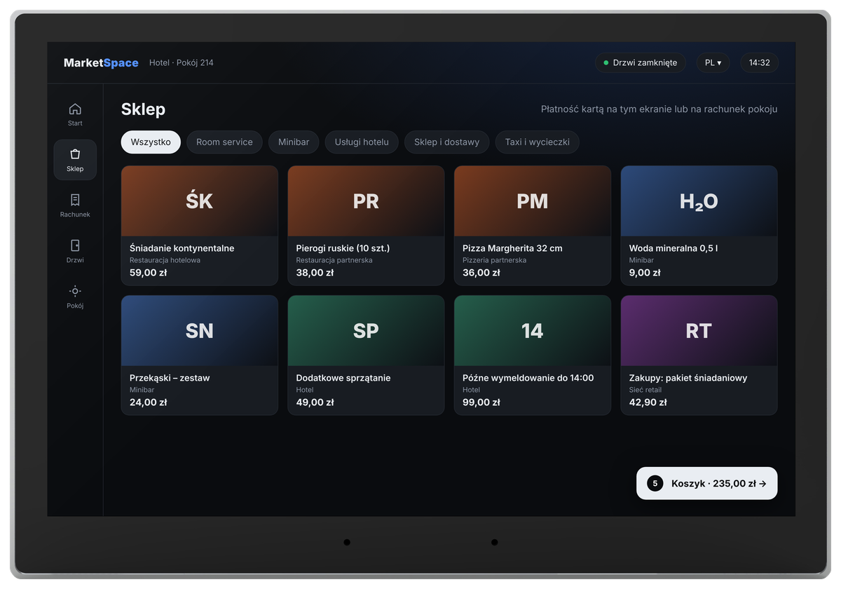 Sklep MarketSpace na ekranie w pokoju