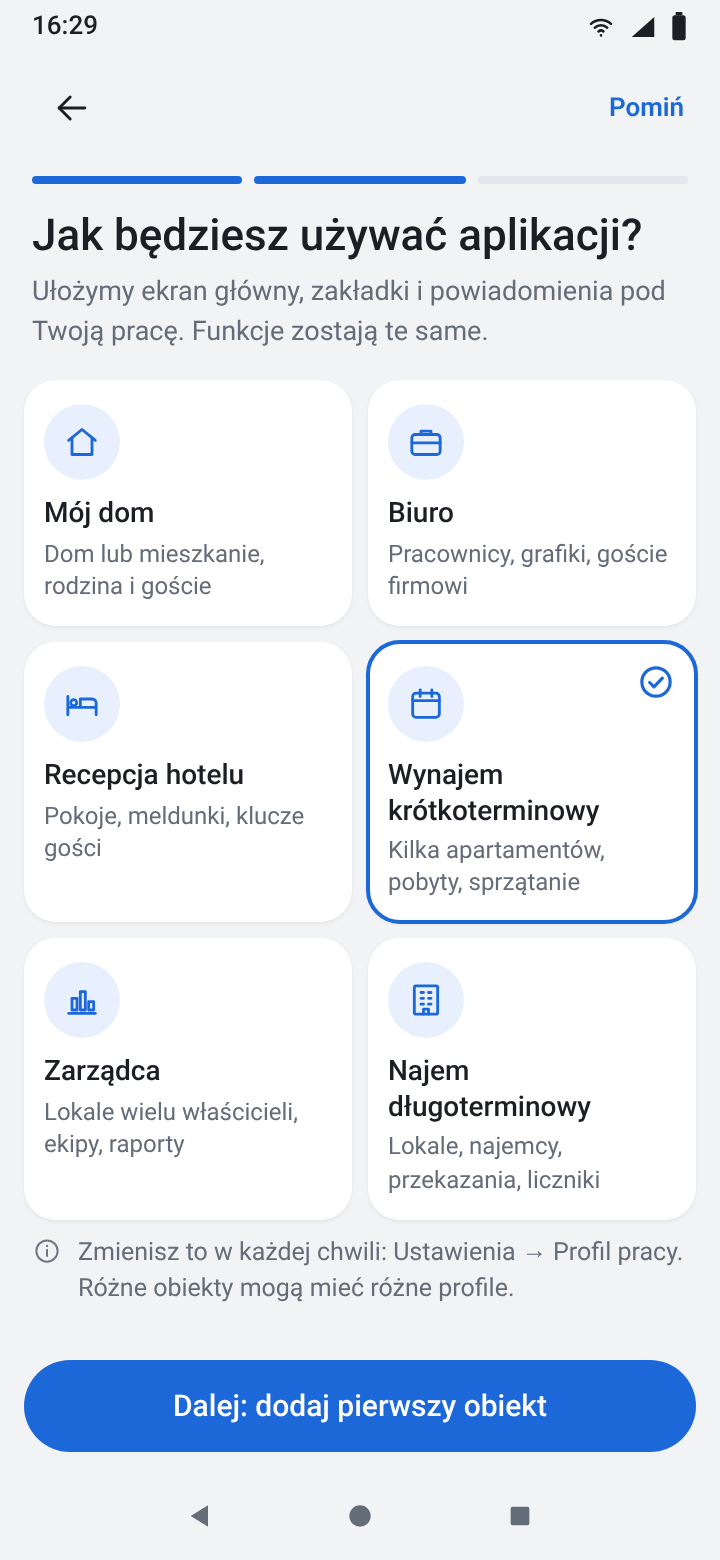 Escolha do perfil de trabalho